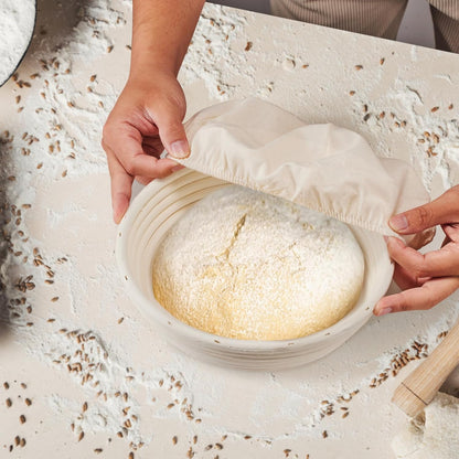 Dimpola Banneton Bread Proofing Basket - 9 inch Banneton Basket Set of 2 Sourdough Proofing Basket Round Proofing Bowls Handmade Rattan Baskets and