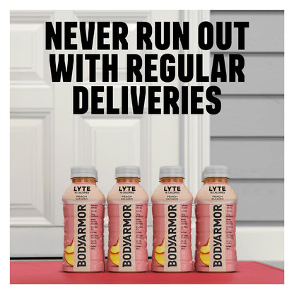 BODYARMOR LYTE, Peach Mango, Electrolyte Drink, 20 Calories, 16 Fl Oz Bottles (12 Pack), Coconut Water Sports Drink, Natural Flavor & B Vitamins