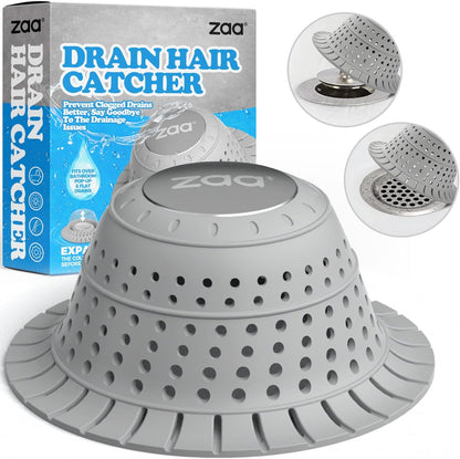 zaa Bathtub Drain Hair Catcher, Premium Silicone Shower Hair Catcher, 1Pack Collapsible Hair Stopper for Pop Up and Regular Drains of Shower