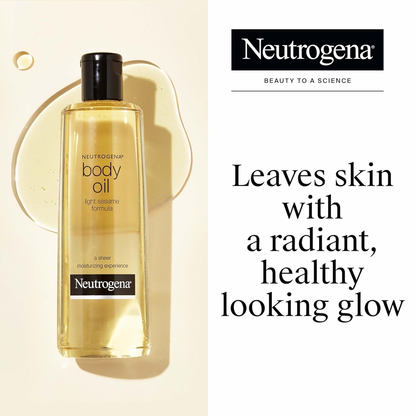 Neutrogena Body Oil, Light Sesame Formula, Fragrance Free, Lightweight Moisturizing Body Oil for Silky, Soft Skin, Non-Greasy