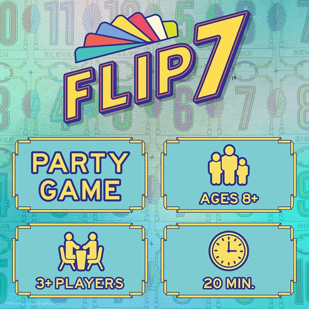 USAOPOLY Flip 7, The Ultimate Blend of Press Your Luck & Strategy, Fast-Paced Addictive Card Game,Quick to Learn & Easy to