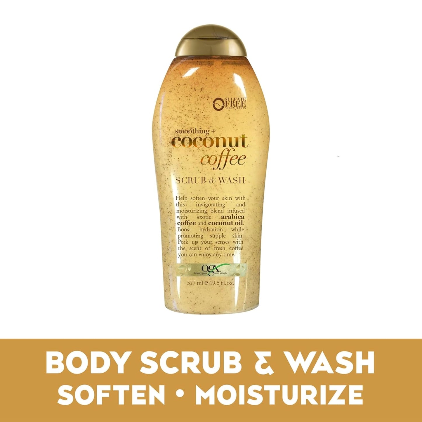 OGX Smoothing + Coconut Coffee Exfoliating Body Scrub with Arabica Coffee & Coconut Oil, Moisturizing Body Wash for Dry