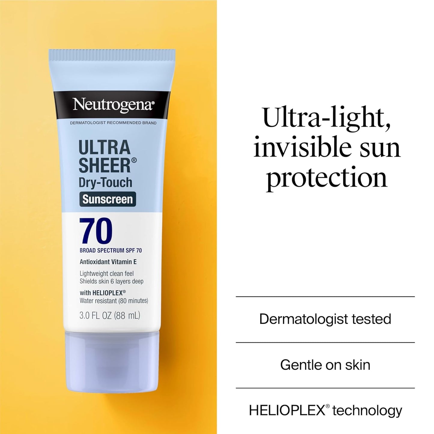 Neutrogena Ultra Sheer Dry-Touch Sunscreen Lotion SPF 70, Broad Spectrum, Water Resistant 80 Min, Oil-Free, Oxybenzone-Free