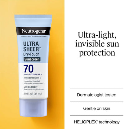 Neutrogena Ultra Sheer Dry-Touch Sunscreen Lotion SPF 70, Broad Spectrum, Water Resistant 80 Min, Oil-Free, Oxybenzone-Free