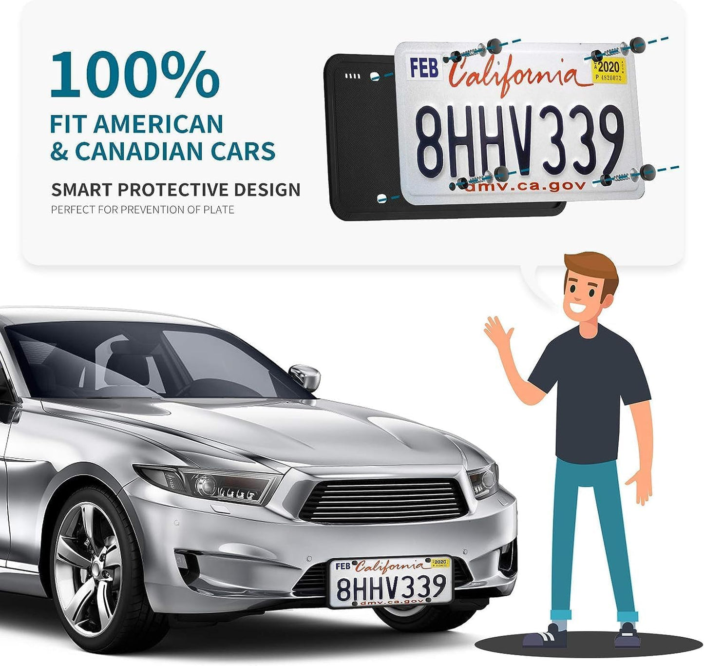 Aujen Silicone License Plate Frames Black, 2 Pack Car License Plate Frame, Universal US Black License Plate Holders Brackets