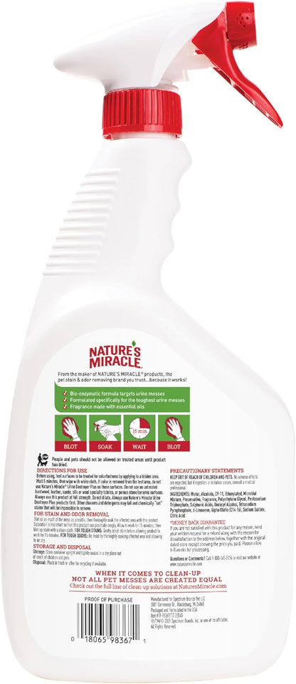 Natures Miracle Urine Destroyer Plus Cat, 32 Ounces,Unscented, Enzymatic Formula, Ready-to-Use