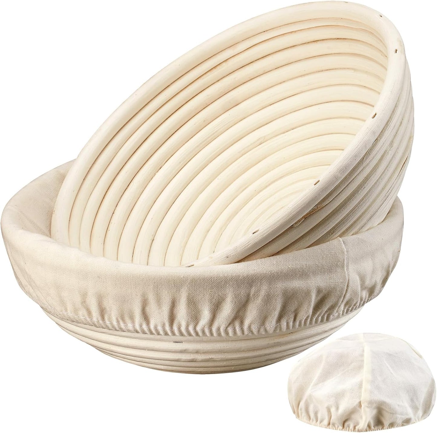 Dimpola Banneton Bread Proofing Basket - 9 inch Banneton Basket Set of 2 Sourdough Proofing Basket Round Proofing Bowls Handmade Rattan Baskets and