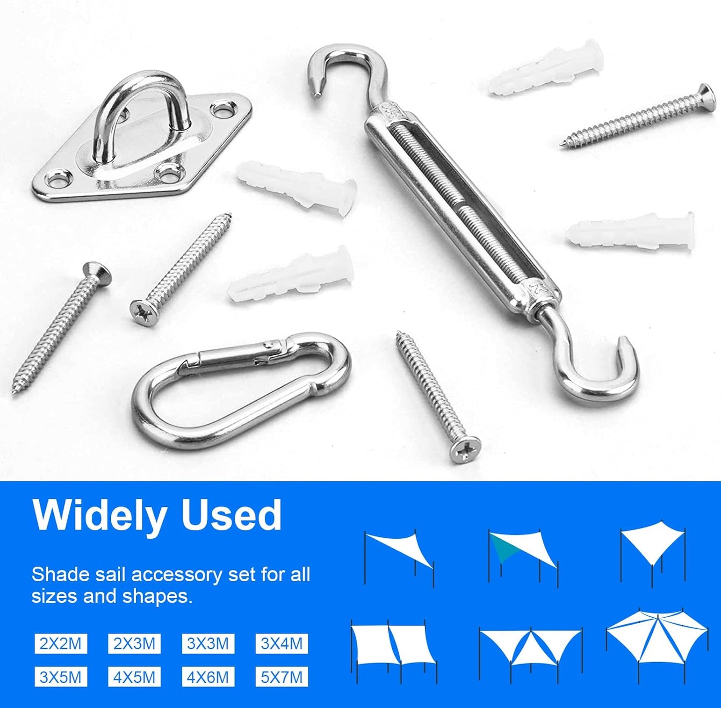 Sun Shade Sail Hardware Kit 6 Inch for Rectangle & Triangle Shade Sail