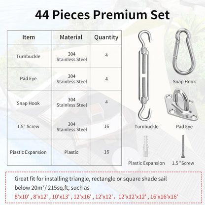 Sun Shade Sail Hardware Kit 6 Inch for Rectangle & Triangle Shade Sail