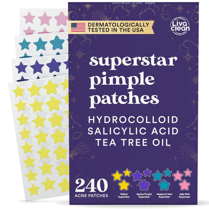 Livaclean Star Pimple Patches for Face w/ Hydrocolloid, Tea Tree oil & Salicylic Acid - Zit