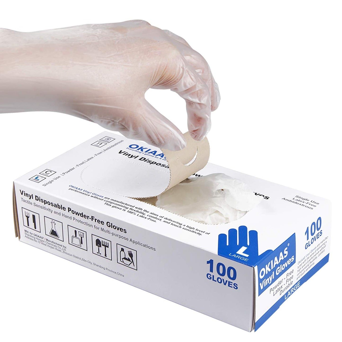 OKIAAS Disposable Gloves M, Food Safe, Latex-Free and Powder-Free Clear Vinyl Gloves for Cooking, Food Prep, Household Cleaning, Medium,100 Counts/Box