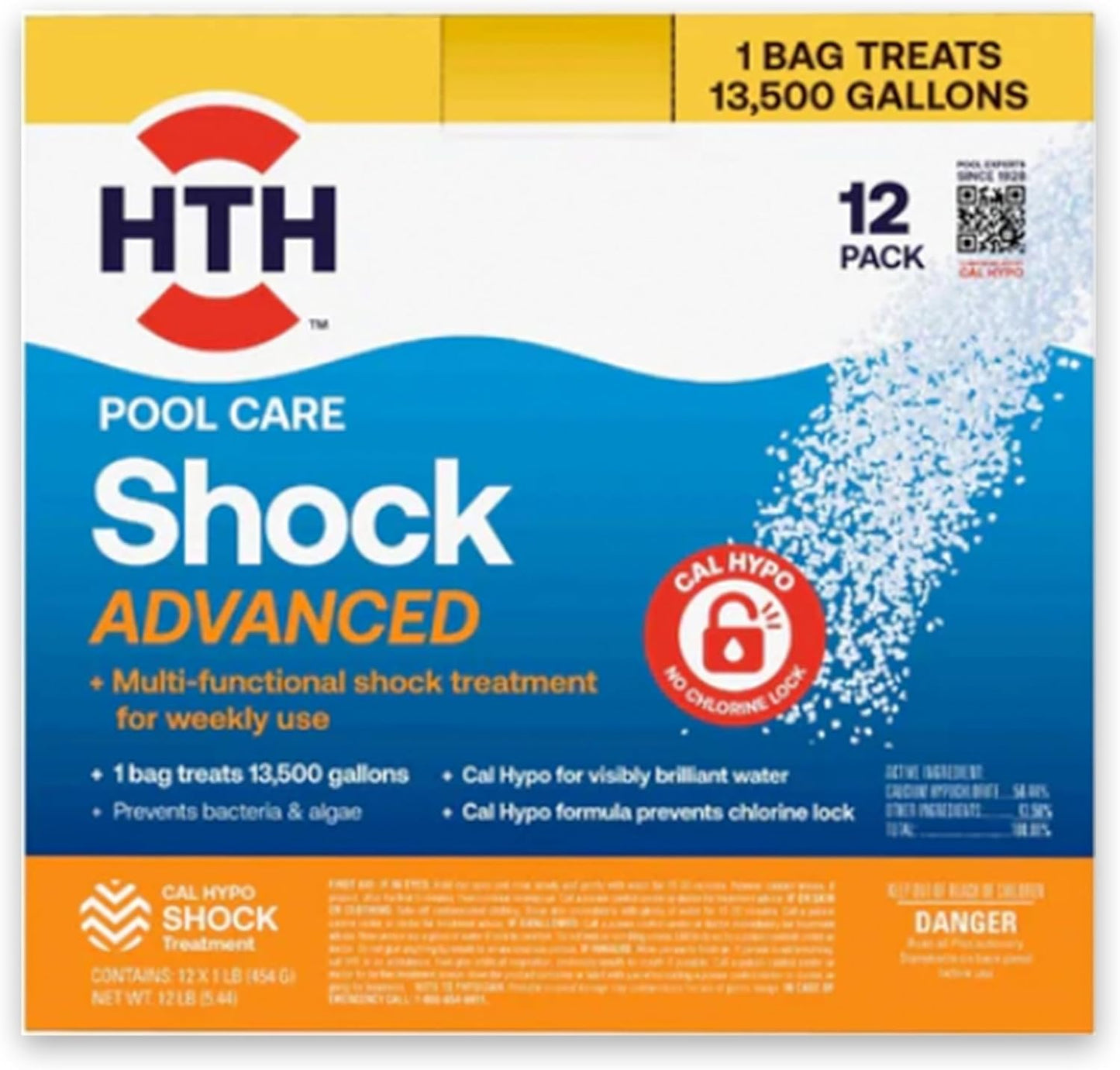 HTH 52037R Pool Care Shock Advanced, Swimming Pool Chemical - Cal Hypo Formula, Prevents Bacteria &
