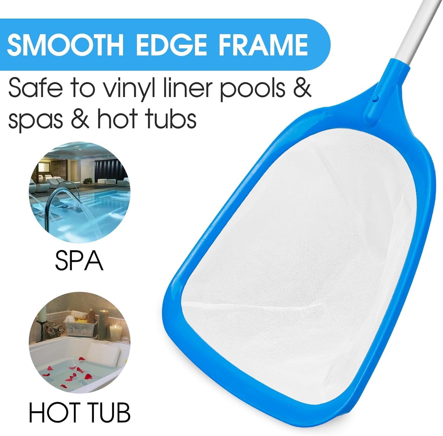 TidyMister Hot Tub Skimmer Spa Net with 12'' Aluminum Pole Ultra Fine Mesh Net Handy Leaf Skimmer for Small Above Ground Pools Pick Up Fine Debris