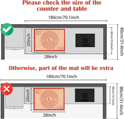 Non-slip Silicone Pastry Mat Extra Large with Measurements 28''By 20'' for Silicone Baking Mat, Counter, Dough Rolling, Oven