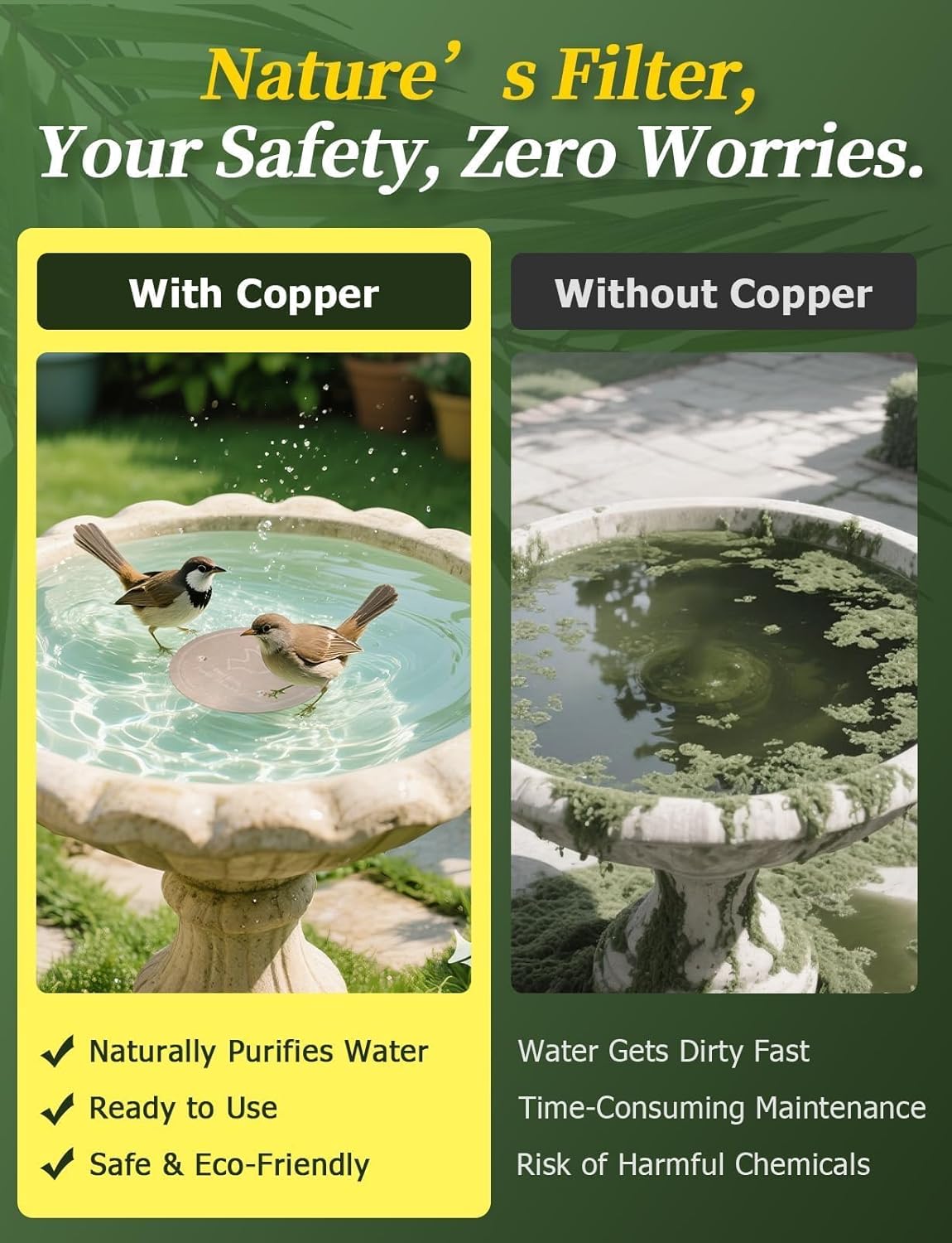 Mellbree Bird Bath Copper Disk, 0.6mm Reinforced 99.99% Pure Copper Cleaning Disk for Physical Safe Clean Water
