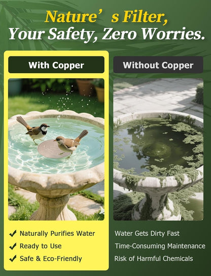 Mellbree Bird Bath Copper Disk, 0.6mm Reinforced 99.99% Pure Copper Cleaning Disk for Physical Safe Clean Water