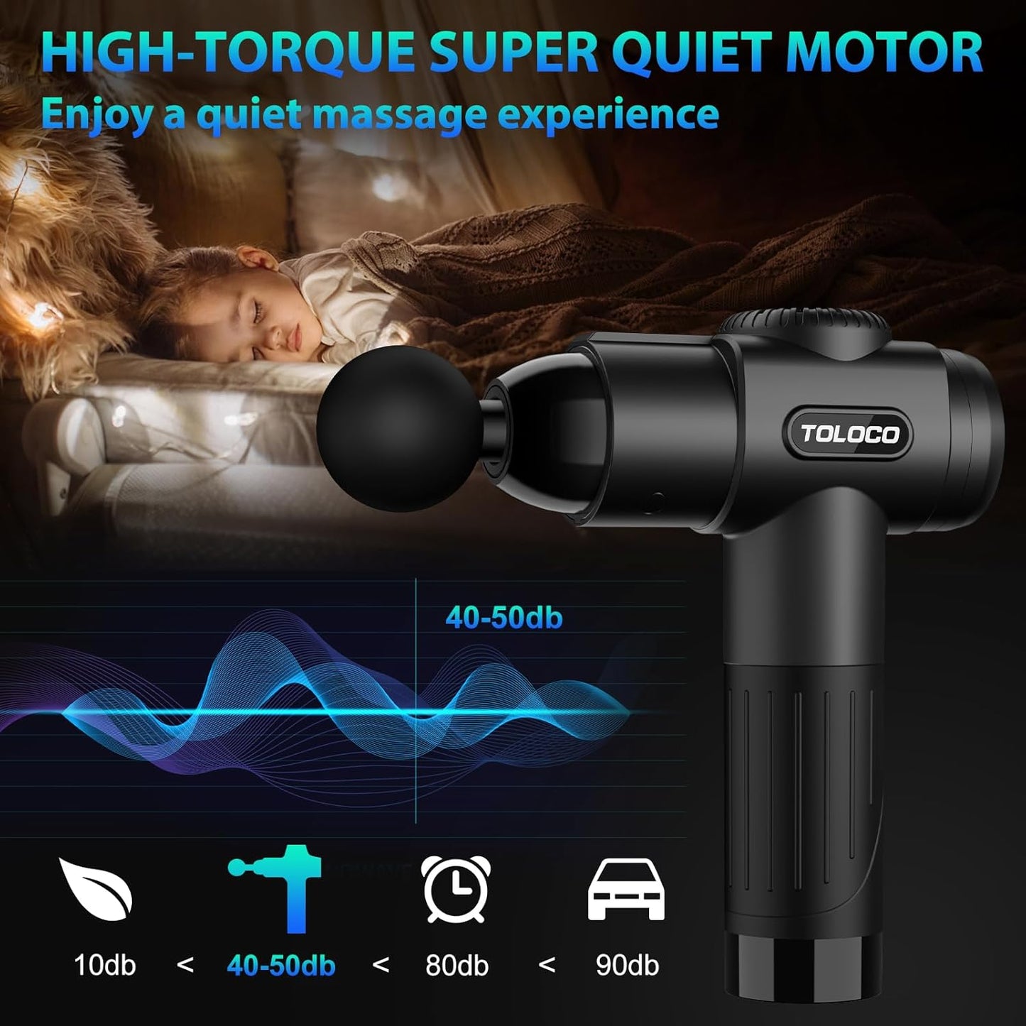 TOLOCO Massage Gun, Deep Tissue Back Massage for Athletes for Pain Relief, Percussion Massager with 10 Massages Heads & Silent Brushless