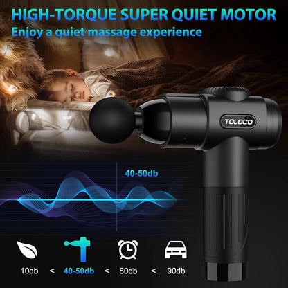 TOLOCO Massage Gun, Deep Tissue Back Massage for Athletes for Pain Relief, Percussion Massager with 10 Massages Heads & Silent Brushless