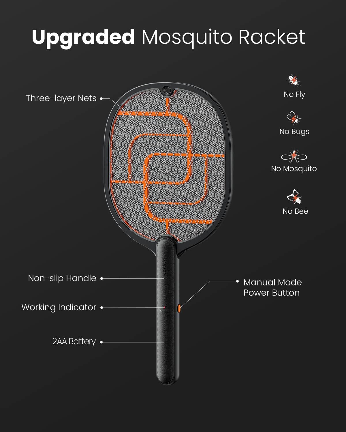 GAIATOP Electric Fly Swatter, 3800V Battery Powered Handheld Fly