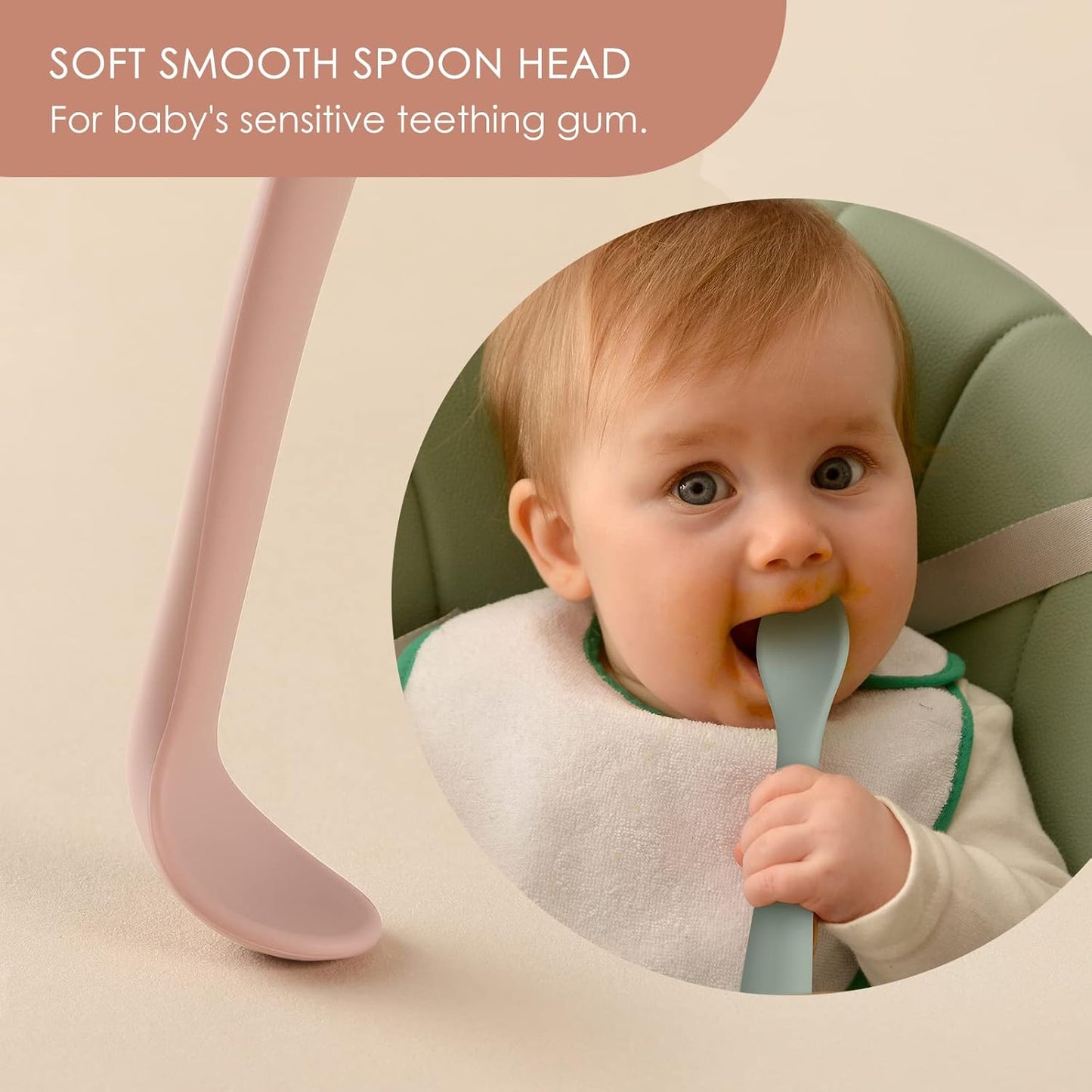 6-Piece Silicone Baby Feeding Spoons, First Stage Infant Spoons, Soft-Tip Easy on Gums I Baby Training Spoon, Infant Utensils Feeding