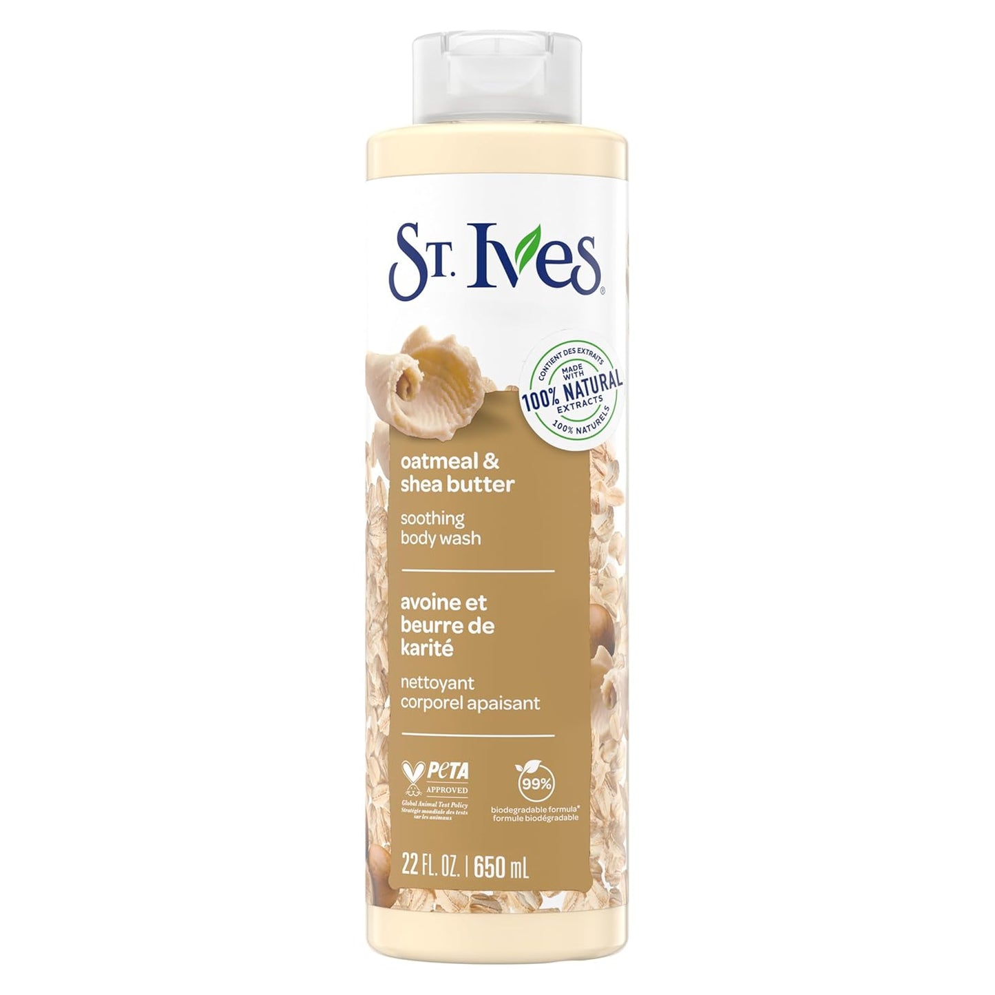 St. Ives Oatmeal & Shea Butter Body Wash, Moisturizing Body Wash for Sensitive and Dry Skin, 22 Fl. Oz.