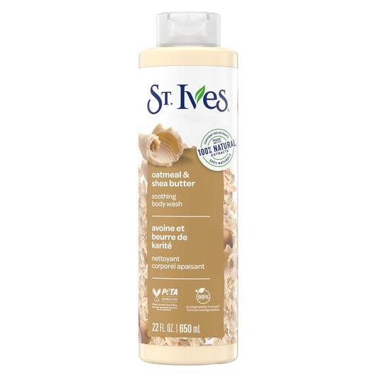St. Ives Oatmeal & Shea Butter Body Wash, Moisturizing Body Wash for Sensitive and Dry Skin, 22 Fl. Oz.