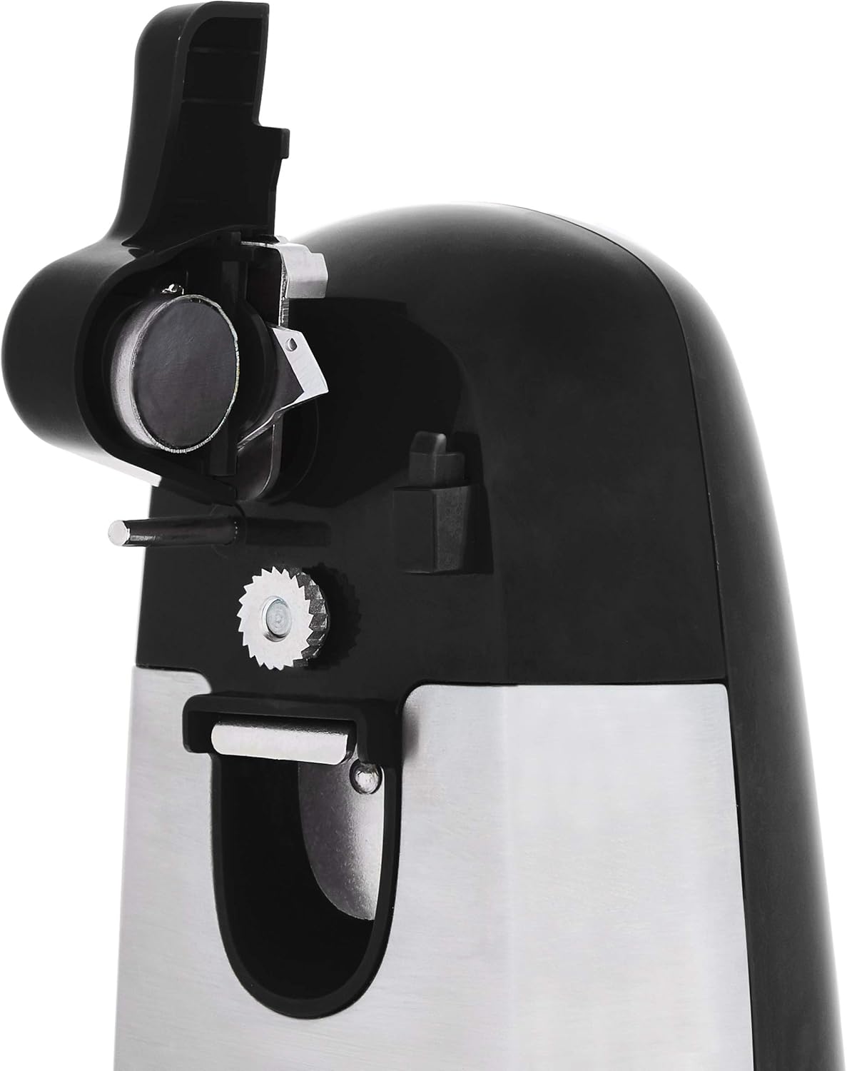 Amazon Basics 3-In-1 Electric Can Opener, Bottle Opener and Knife Sharpener with Stainless Steel Blade, Magnetic Lid Holder, Safe, Easy to
