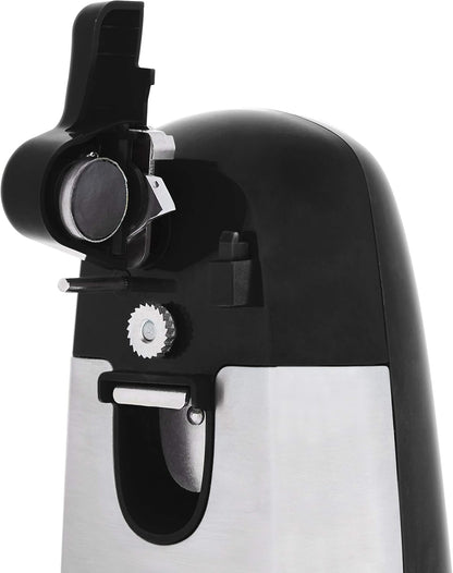 Amazon Basics 3-In-1 Electric Can Opener, Bottle Opener and Knife Sharpener with Stainless Steel Blade, Magnetic Lid Holder, Safe, Easy to