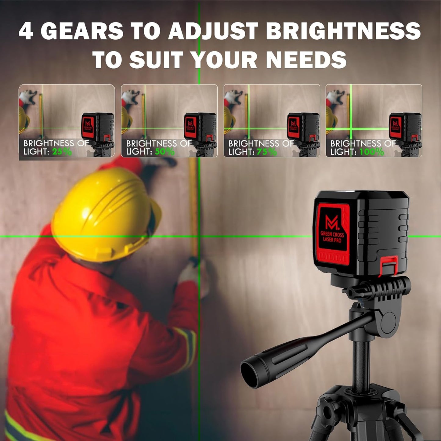 Motovera Self Leveling Laser Level 100ft, Green Cross Line with Tripod, 4 Brightness Modes & Pulse Function, Manual & Self-Leveling