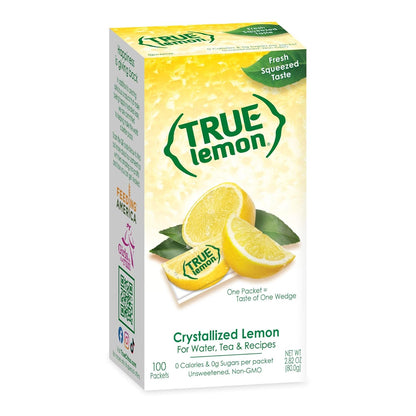 True Lemon 100ct - Water Enhancer - Bulk Dispenser - 0 Calorie Drink Mix Packets For Water - Sugar Free Lemon Flavoring Powder Packets