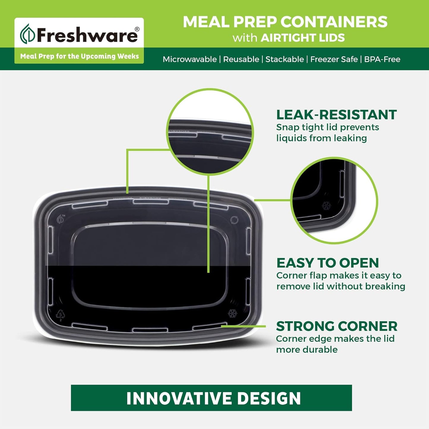 Freshware Meal Prep Containers [50 Pack] 1 Compartment Food Storage Containers with Lids, Bento Box, BPA Free