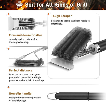 TNTOR Grill Brush with Scraper, 18" Adjustable Handle BBQ Grill Brush for Outdoor