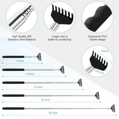 Yeipis 3 Pack Different Back Scratcher Metal Portable Telescoping with Rubber Handles, Extendable Back Massager Tool with Beautiful
