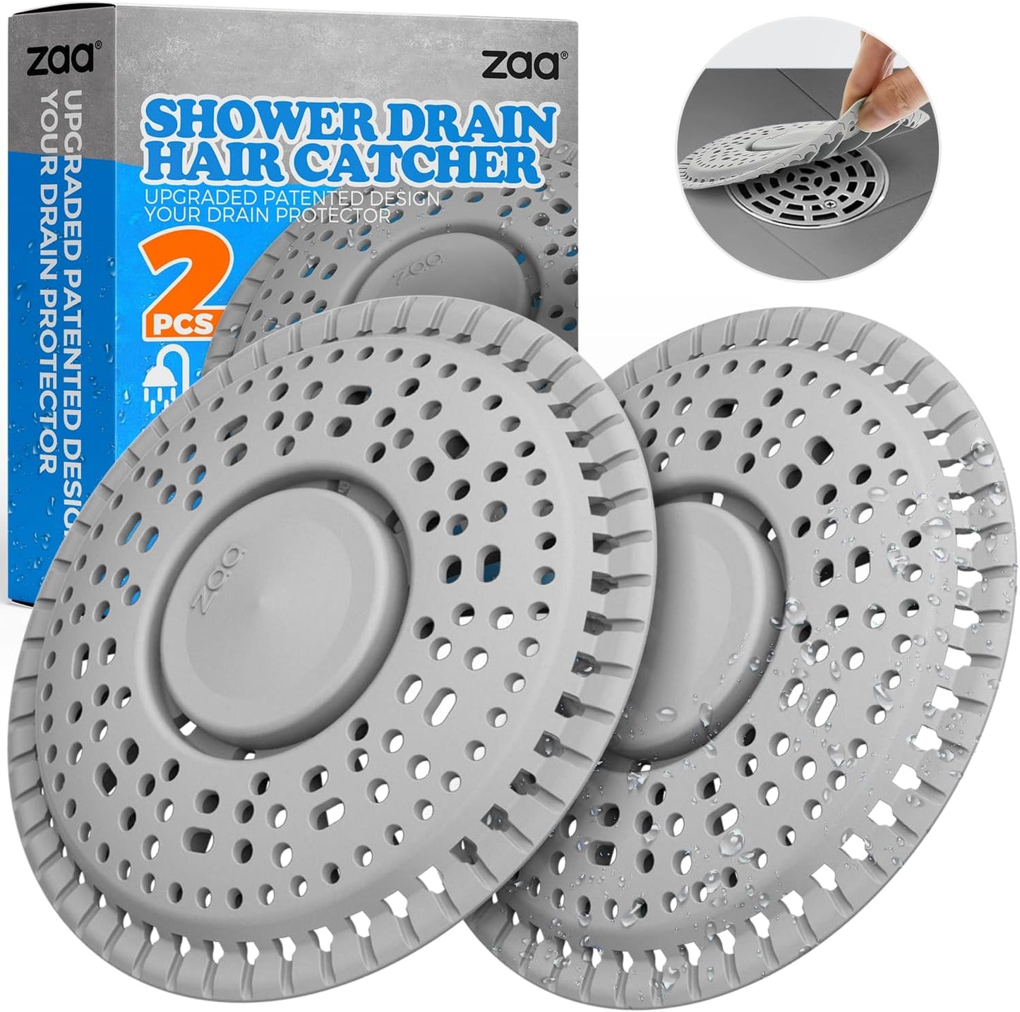 zaa Shower Drain Hair Catcher, 2 Pack Premium Silicone Drain Protector & Shower Drain Cover, Shower Installation Kits for Flat Drains of Shower