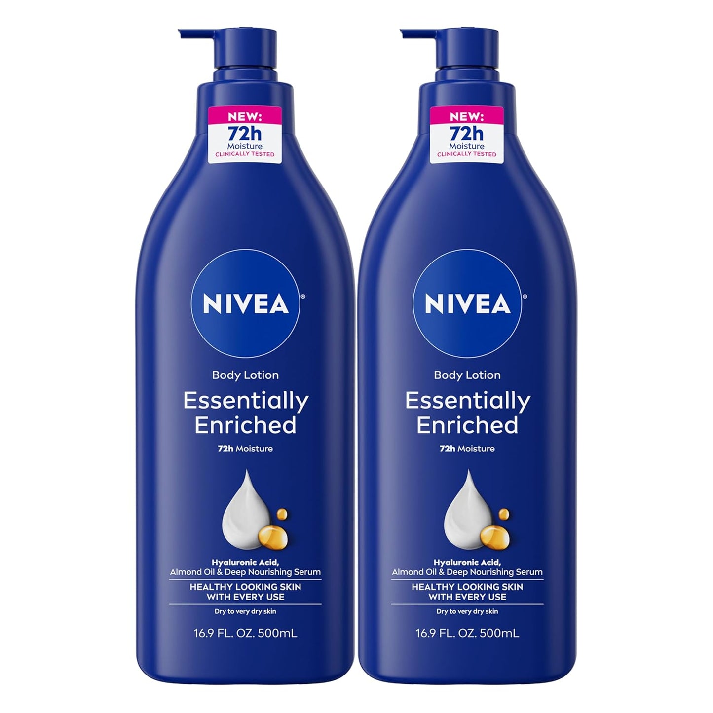 NIVEA Essentially Enriched Body Lotion for Very Dry Skin with Hyaluronic Acid, Almond Oil and Deep Nourishing Serum, 72-Hour Body