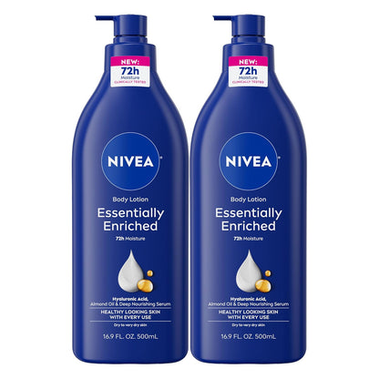 NIVEA Essentially Enriched Body Lotion for Very Dry Skin with Hyaluronic Acid, Almond Oil and Deep Nourishing Serum, 72-Hour Body