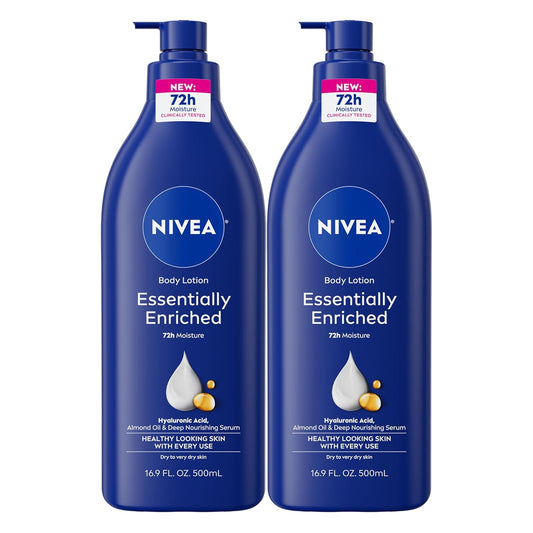NIVEA Essentially Enriched Body Lotion for Very Dry Skin with Hyaluronic Acid, Almond Oil and Deep Nourishing Serum, 72-Hour Body