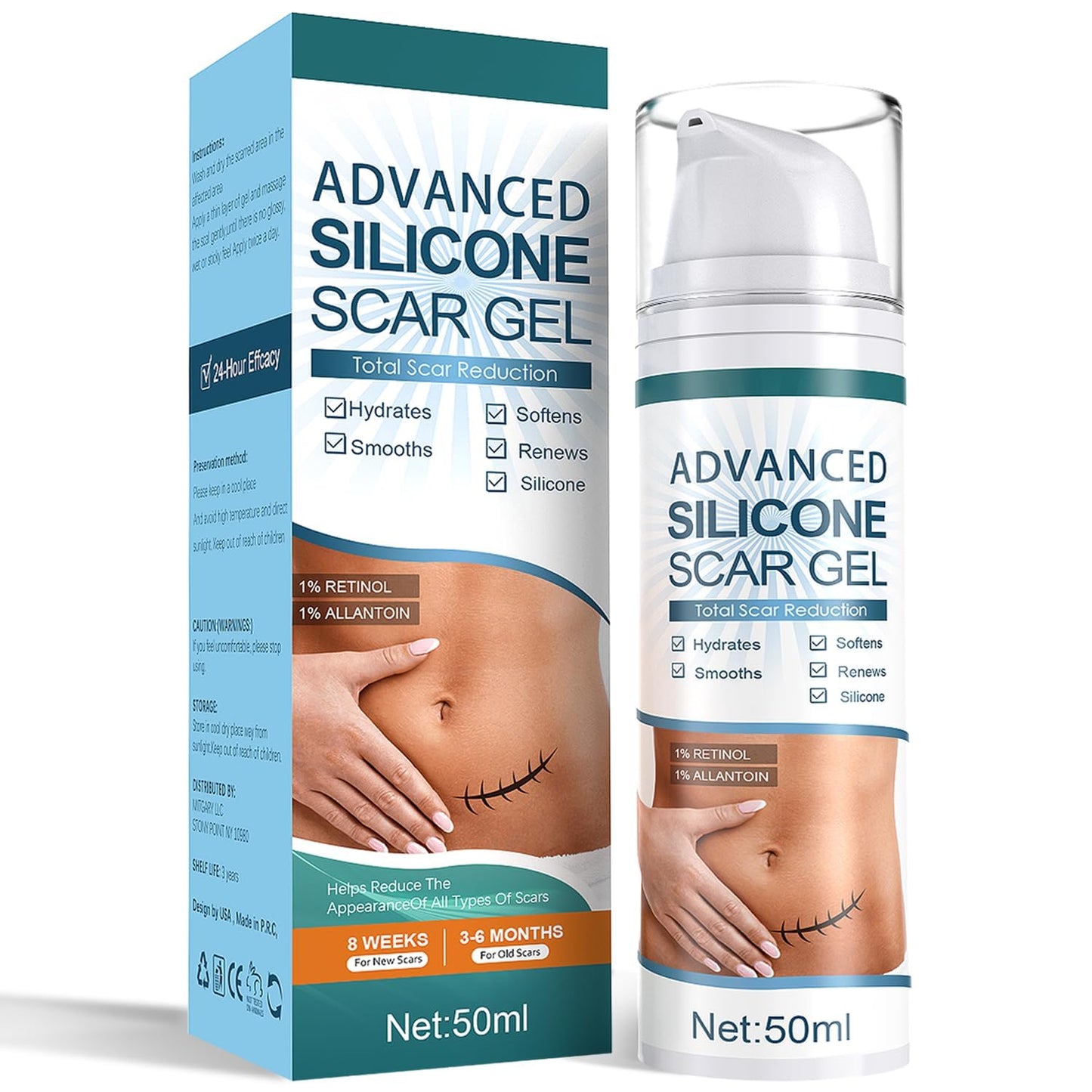 Mitgary Advanced Scar Gel, Silicone Scar Gel, Treats Old and New Scars, Reduces the Appearance of Scars from, Body, Face, Stretch
