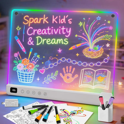 Led Drawing Board with 13 Light Effects, 16" Rechargeable Glow Doodle LED Note Board with