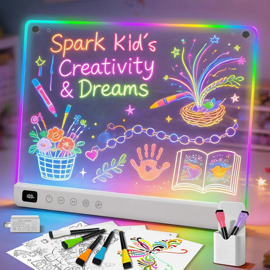 Led Drawing Board with 13 Light Effects, 16" Rechargeable Glow Doodle LED Note Board with