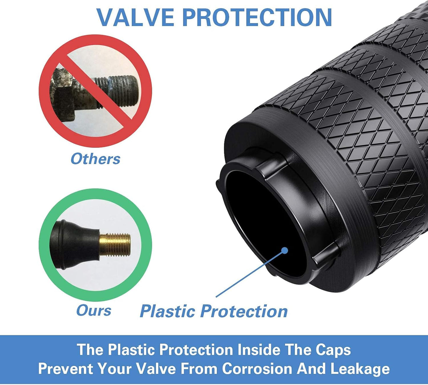 CKAuto Tire Valve Stem Caps, Black, 4 pcs/Pack, Anodized Aluminum Tire Valve Cap Set, Corrosion