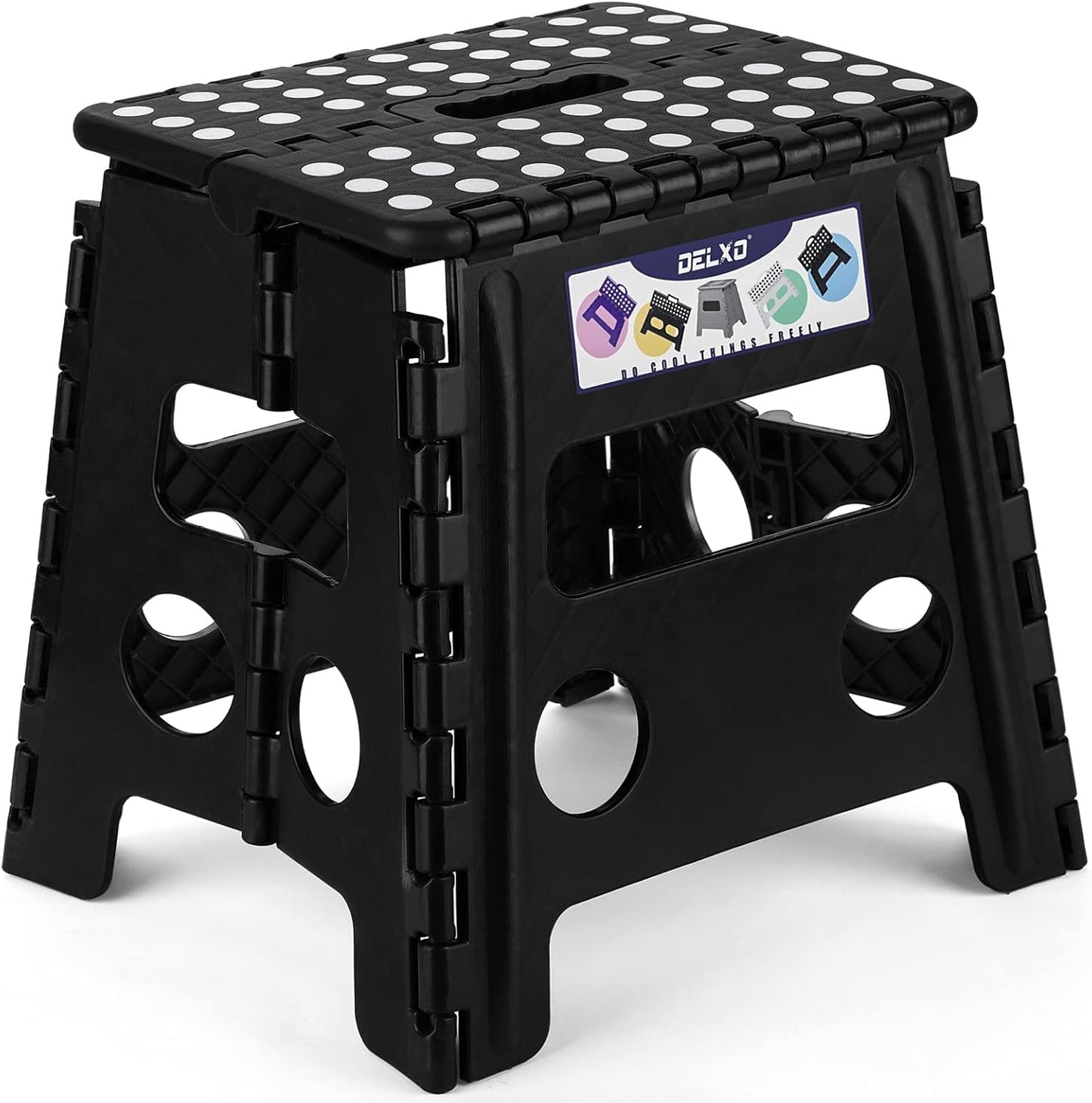 Delxo Folding Step Stool, 13 inch Non-Slip Foldable Stools Up to 300 LBS, Step Stool with Handle, Lightweight for Kitchen, Bathroom, Bedroom