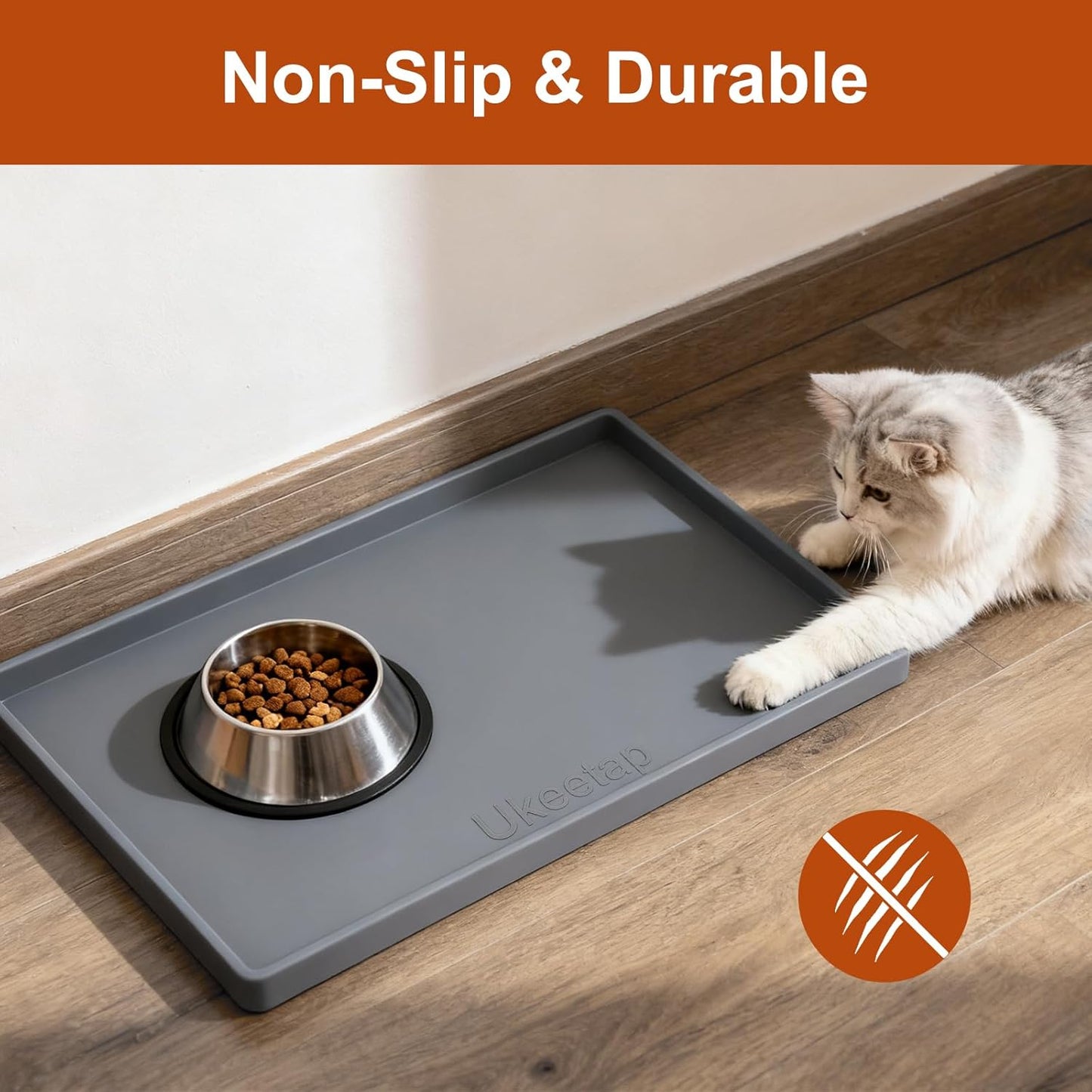 ukeetap Extra Thick Silicone Mat Waterproof with Raised Edge 19 x 12, BPA Free Non-Slip Dog & Cat Food Mat, Feeding Mat for Food and Water