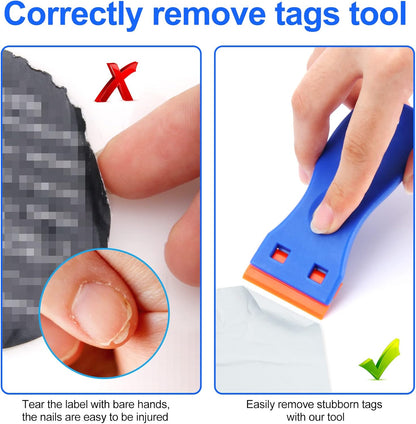 4 Pcs Plastic Razor Blade Scraper and 100 Pcs Blades, Remove Label Decal Tool Forwithout Scratches Plastic Razor Blade