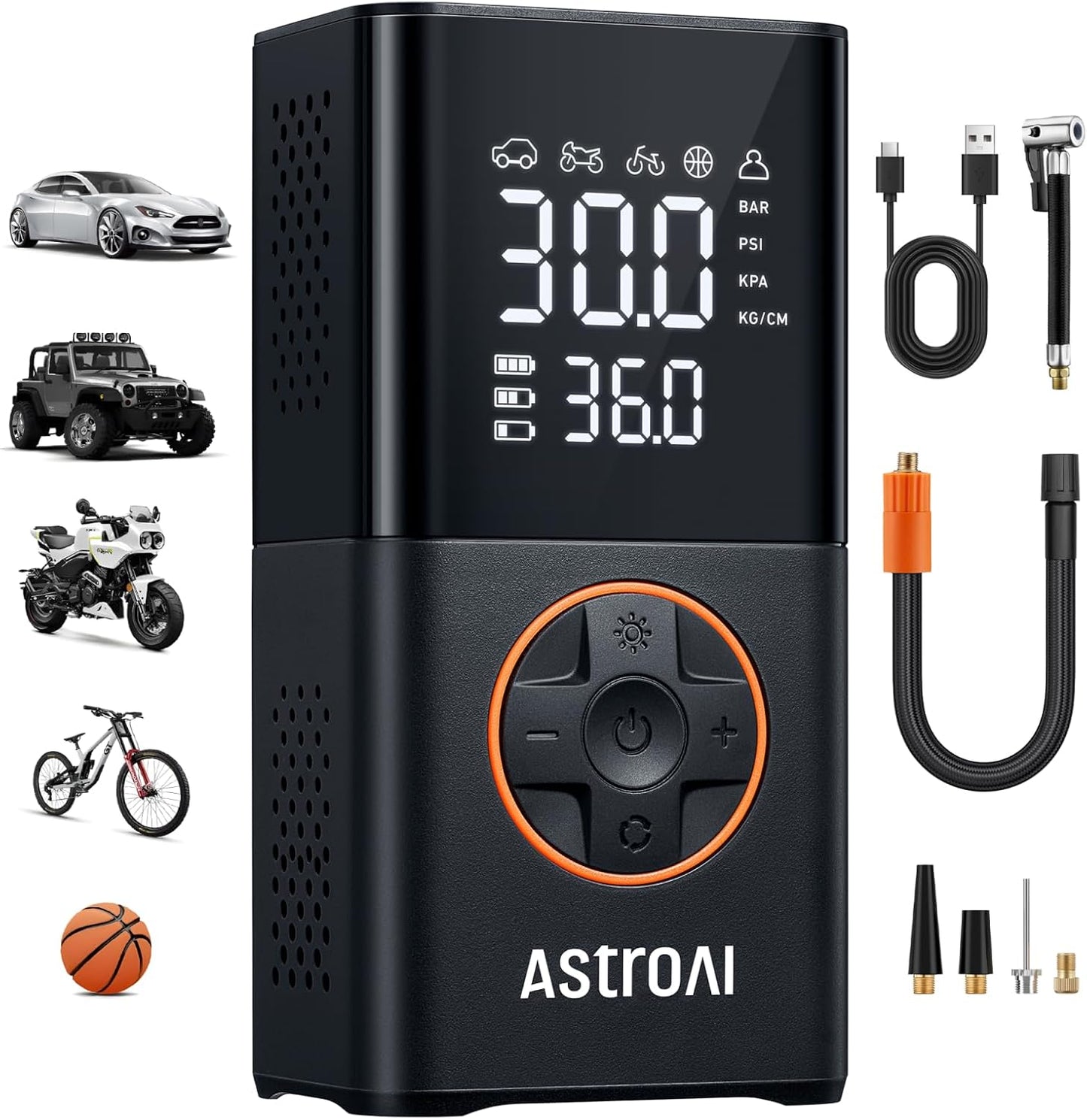 AstroAI L7 Tire Inflator Portable Air Compressor Cordless Mini Bike Pump with Digital Dual Values