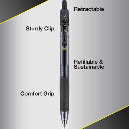 PILOT G2 Premium Refillable & Retractable Rolling Ball Gel Pens, Fine Point, Black Ink, 12 Count