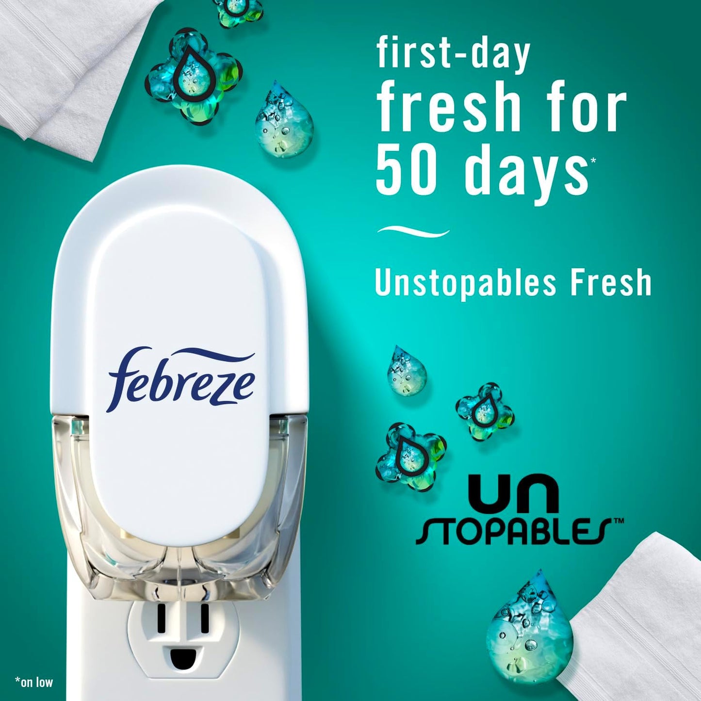 Febreze Plug-in Air Freshener, Odor-Fighting Scented Oil Refill, Air Fresheners for Home, Bathroom and Kitchen, Long Lasting, Unstopables Fresh