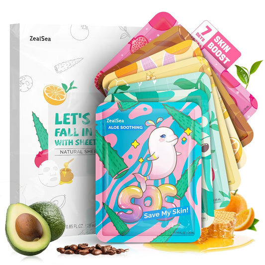 ZealSea Face Masks Skincare for Women, Variety 7Days Facial Sheet Mask Set for Deep Hydrating &