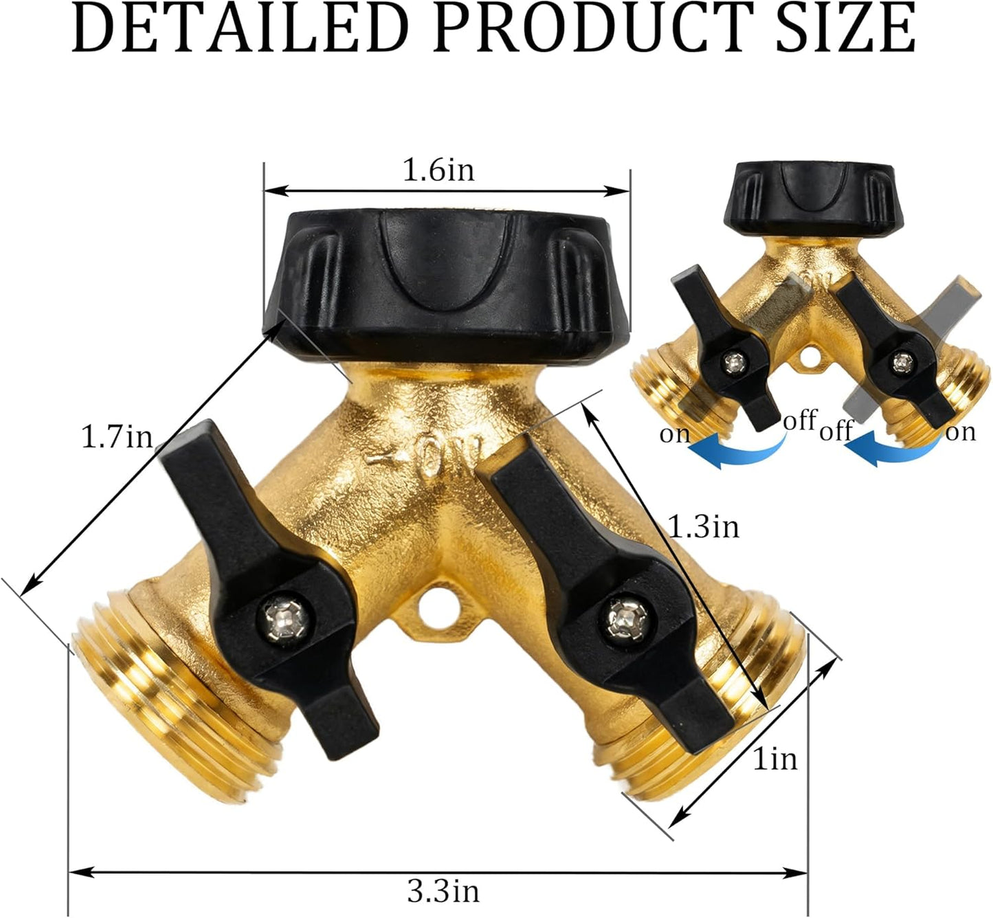 Hourleey Brass Garden Hose Splitter 2 Way, 3/4 Inch Hose Connector Tap Splitter, Hose Y