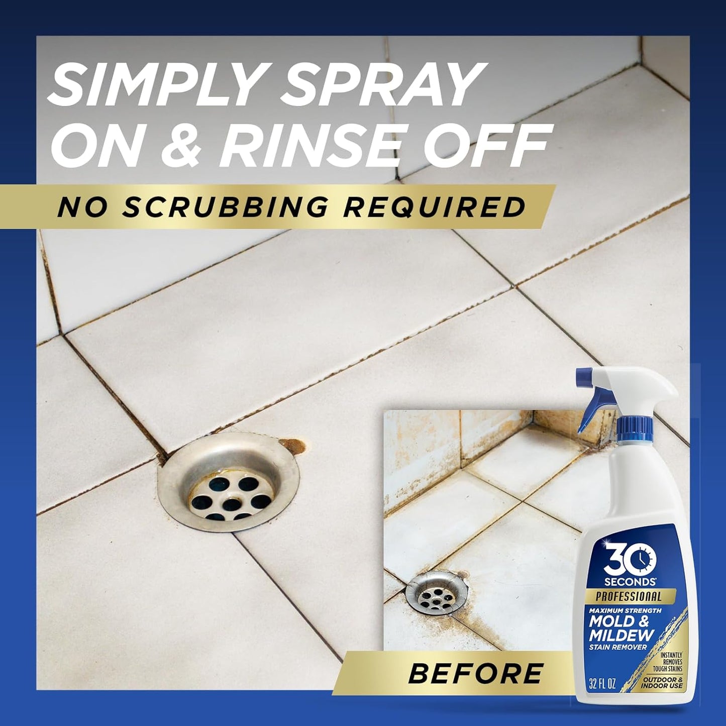 30 SECONDS Pro Mold and Mildew Stain Remover, Scrub Free, Brighter Results Instantly, Ready To Use, 32 Fl. Oz.